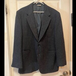 New England Men’s Sport Coat Blazer Size 44R Made In USA Blue Gray Tweed Wool